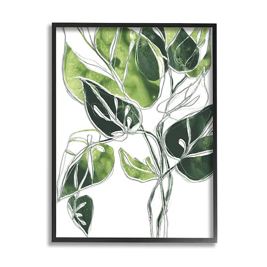 Stupell Industries Intricate Palm Vines Unique Green Leaves in Black Frame Wall Art